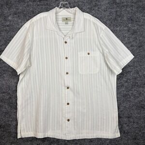 Island Shores Shirt Mens XL White Textured Stripe Button Front Casual